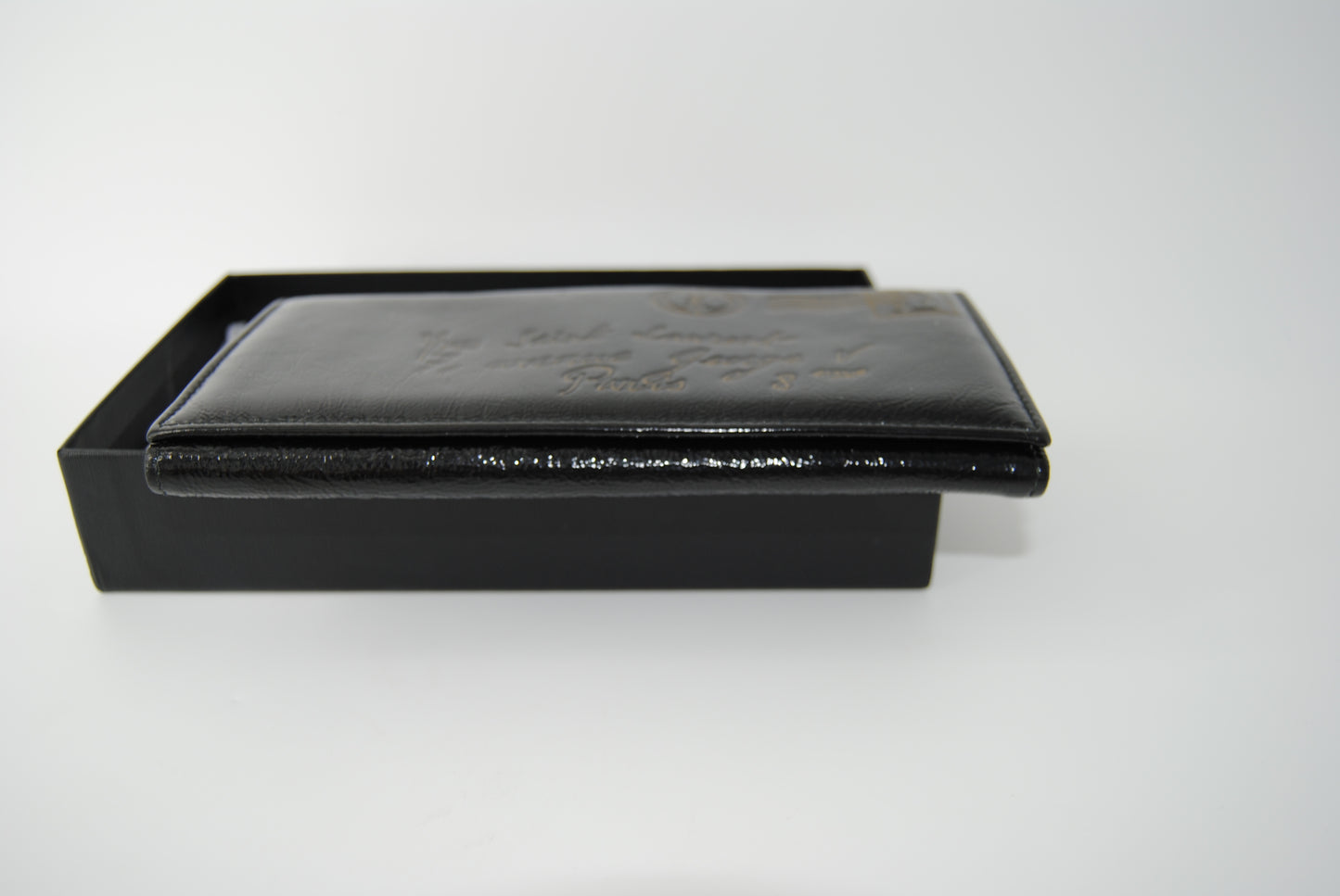 Yves Saint Laurent YSL Black Y-Mail Patent Leather Long Wallet