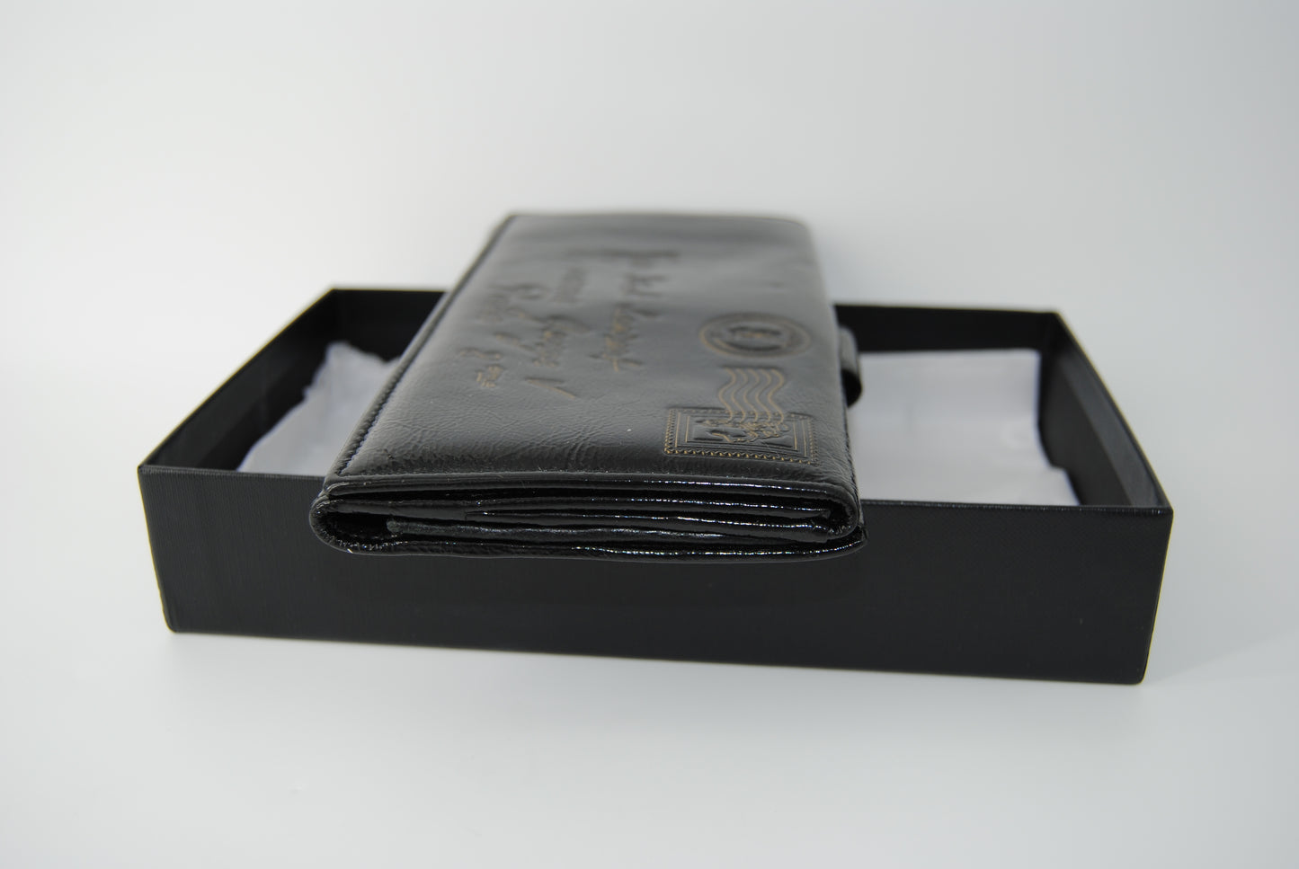 Yves Saint Laurent YSL Black Y-Mail Patent Leather Long Wallet