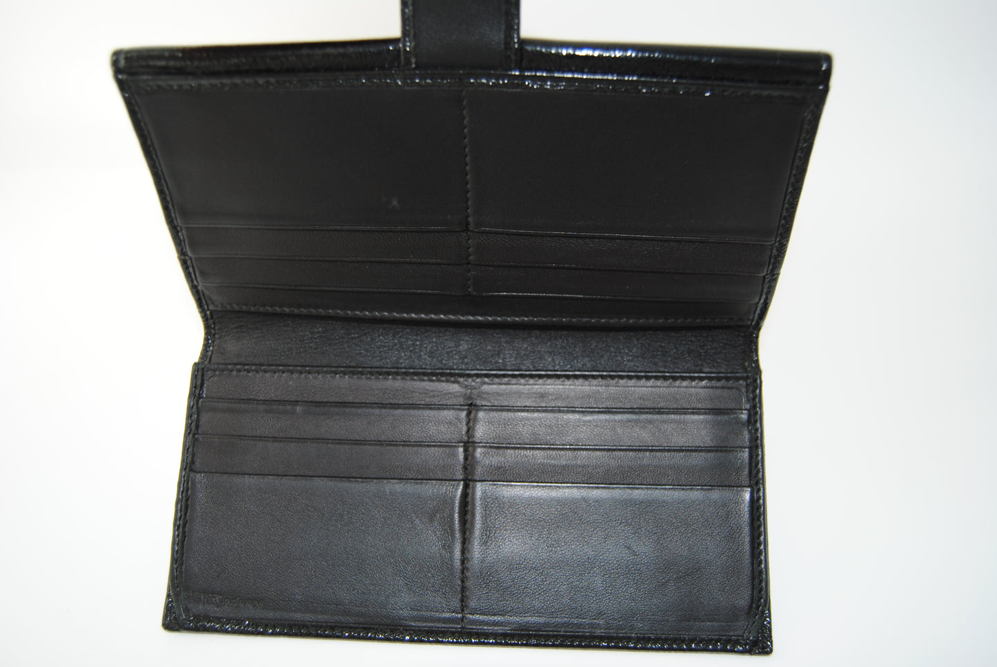 Yves Saint Laurent YSL Black Y-Mail Patent Leather Long Wallet