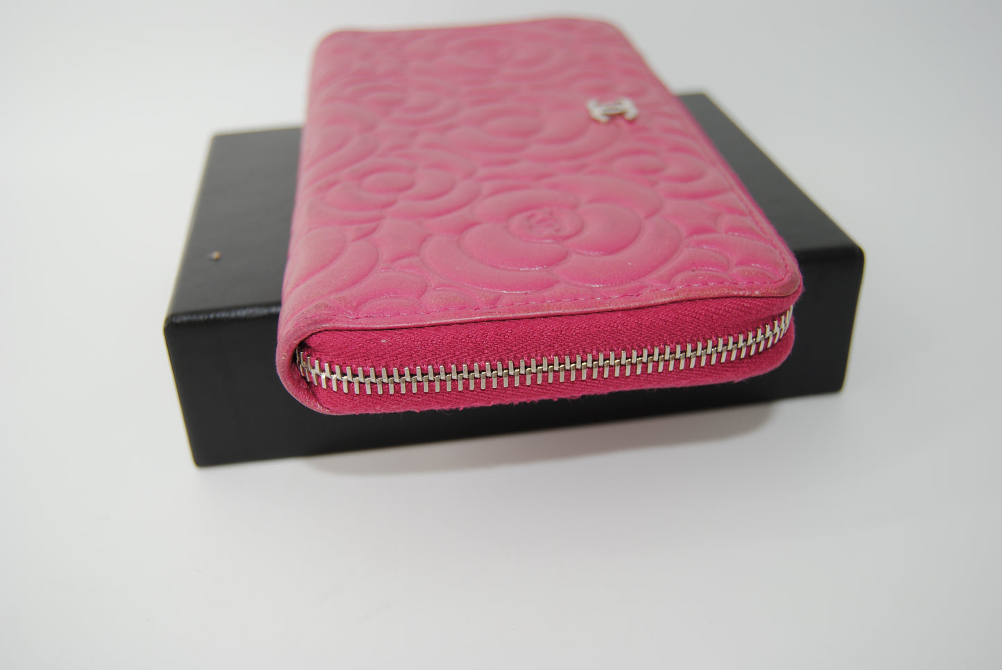 Chanel Pink Leather CC Camellia Zip Around Wallet Organizer
