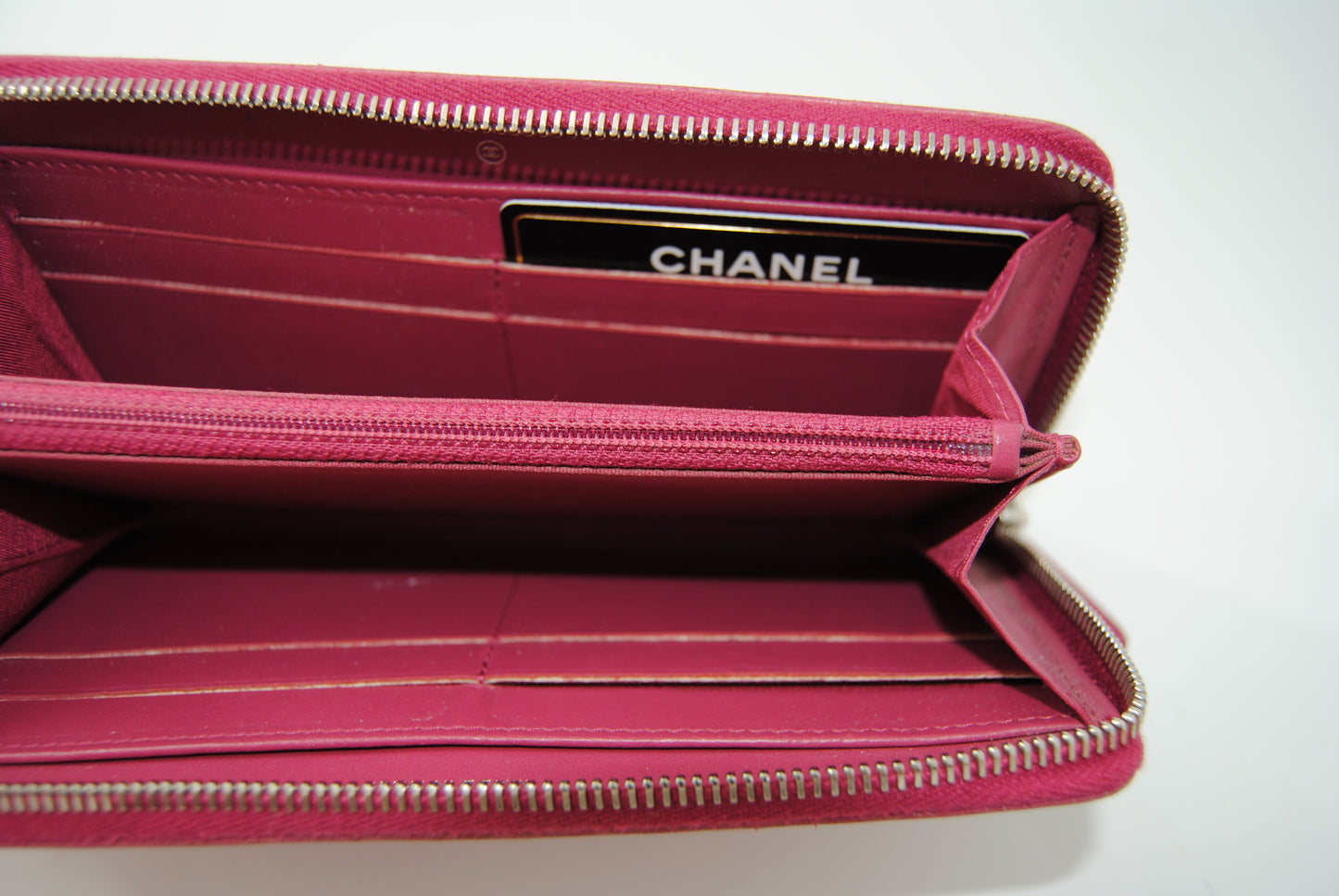 Chanel Pink Leather CC Camellia Zip Around Wallet Organizer