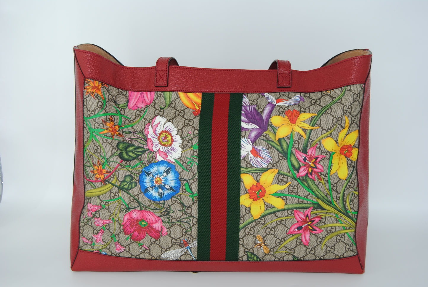 Gucci Ophidia Flora Tote Bag GG Pattern Floral Coated Canvas Red