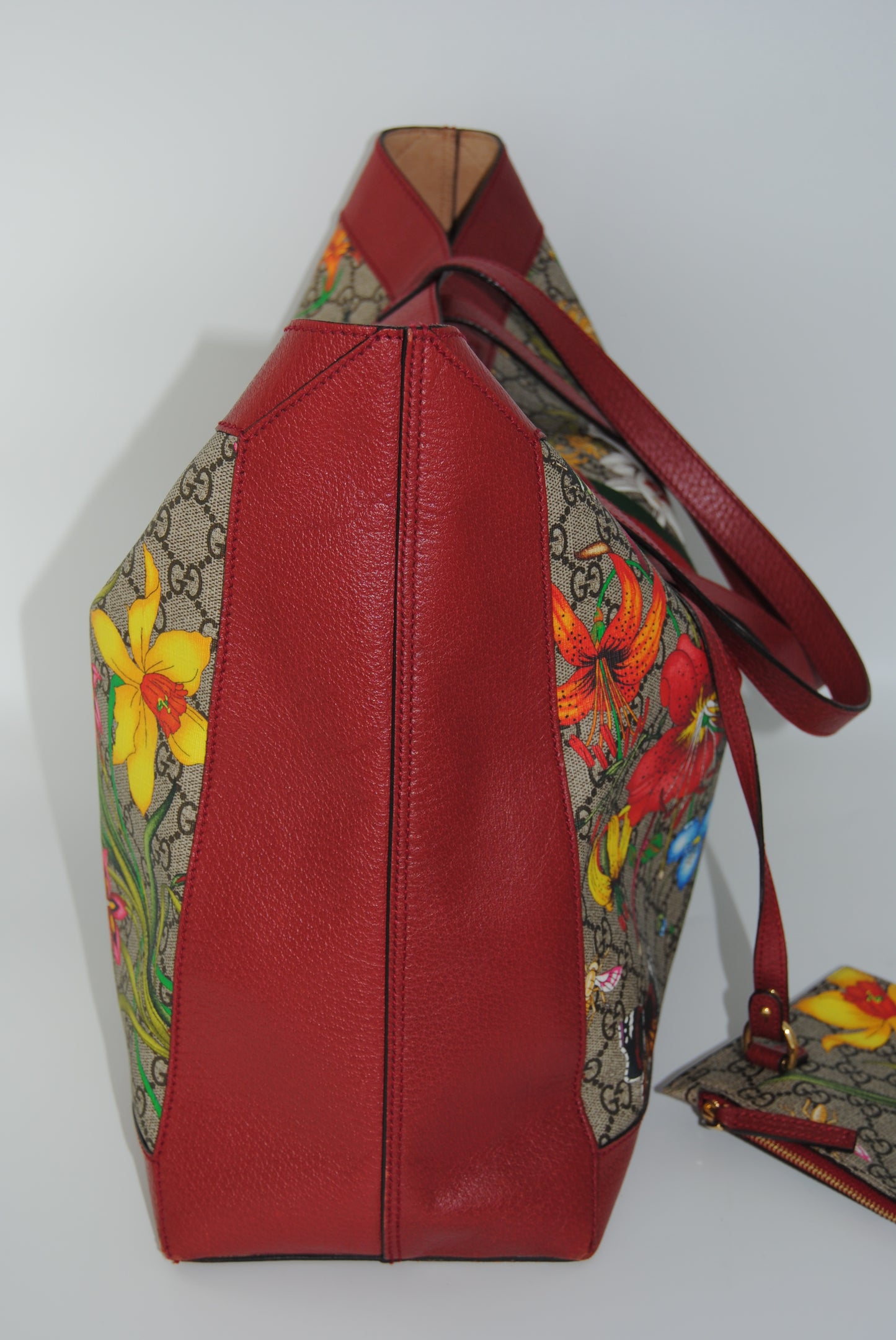 Gucci Ophidia Flora Tote Bag GG Pattern Floral Coated Canvas Red