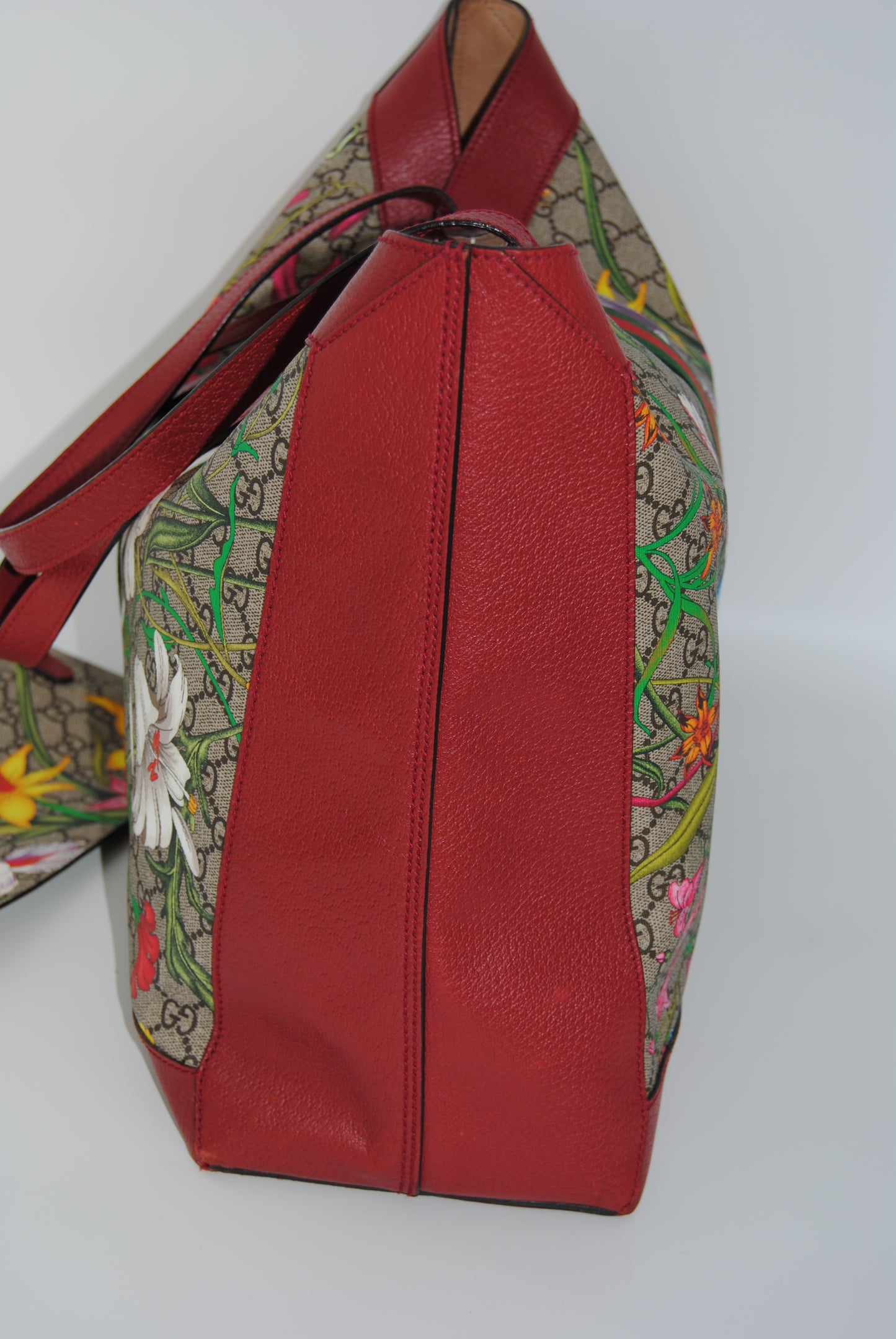 Gucci Ophidia Flora Tote Bag GG Pattern Floral Coated Canvas Red