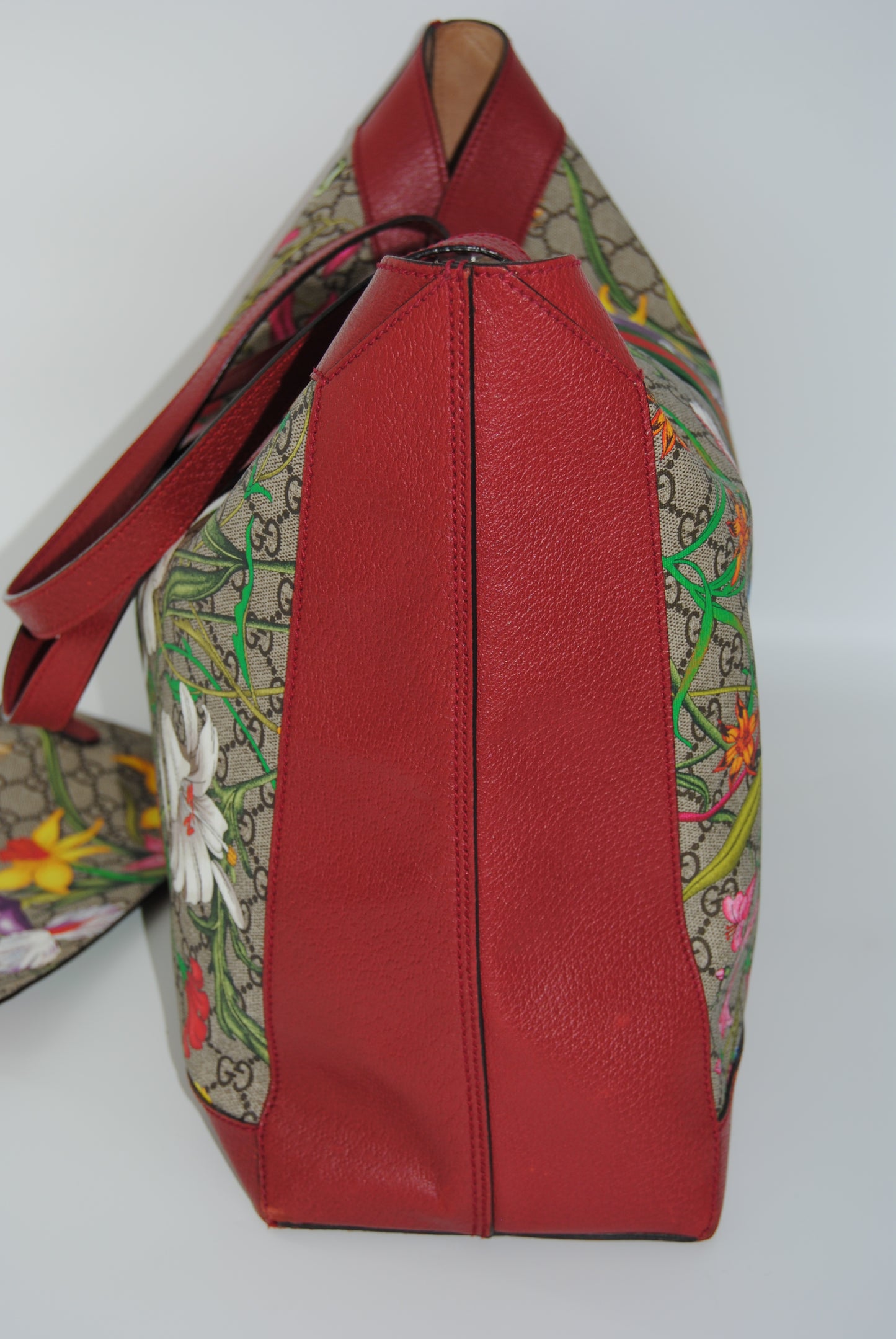 Gucci Ophidia Flora Tote Bag GG Pattern Floral Coated Canvas Red