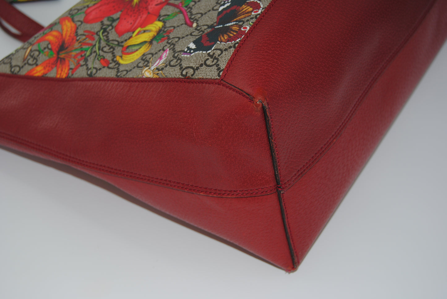 Gucci Ophidia Flora Tote Bag GG Pattern Floral Coated Canvas Red