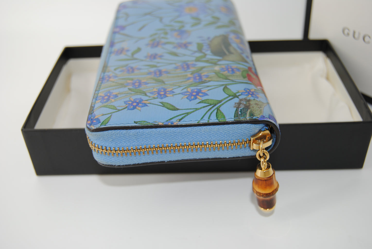 Gucci Nymphae Azure Floral Blue Continental Wallet Leather
