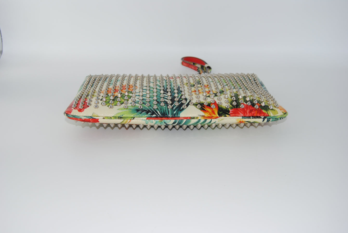 Christian Louboutin Calfskin Studded Floral Mosaic Loubiclutch Crossbody Clutch White Multicolor
