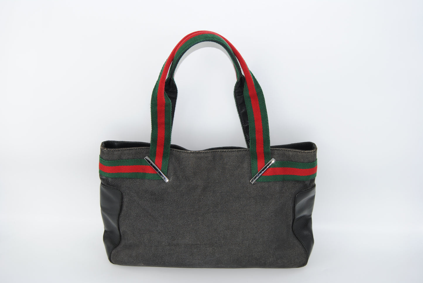 Gucci Web Sherry Line Denim and Leather Tote