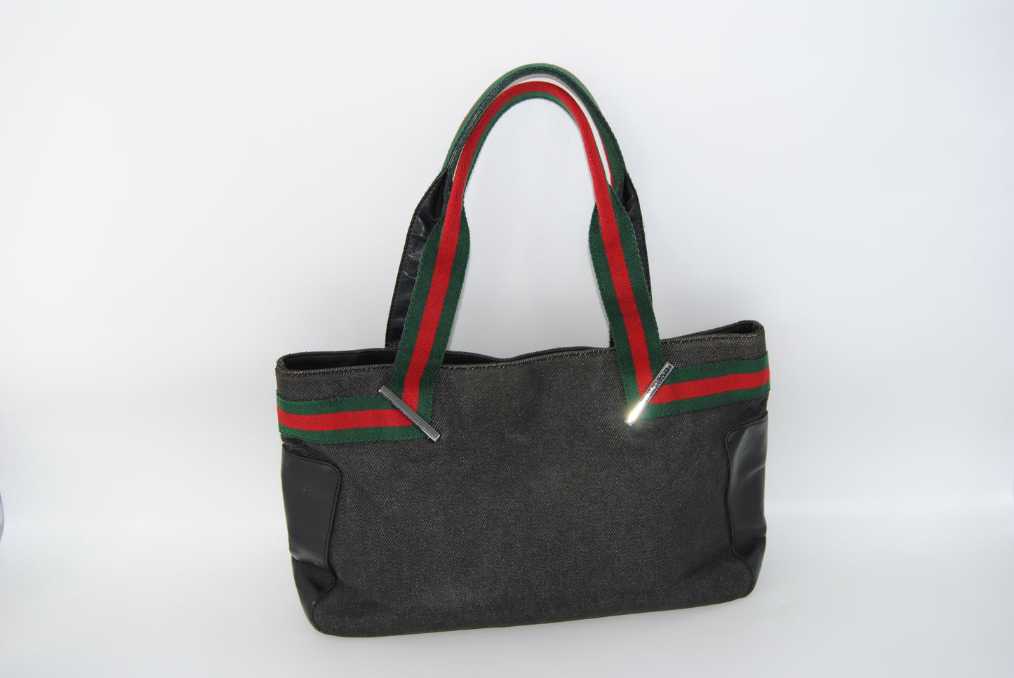 Gucci Web Sherry Line Denim and Leather Tote