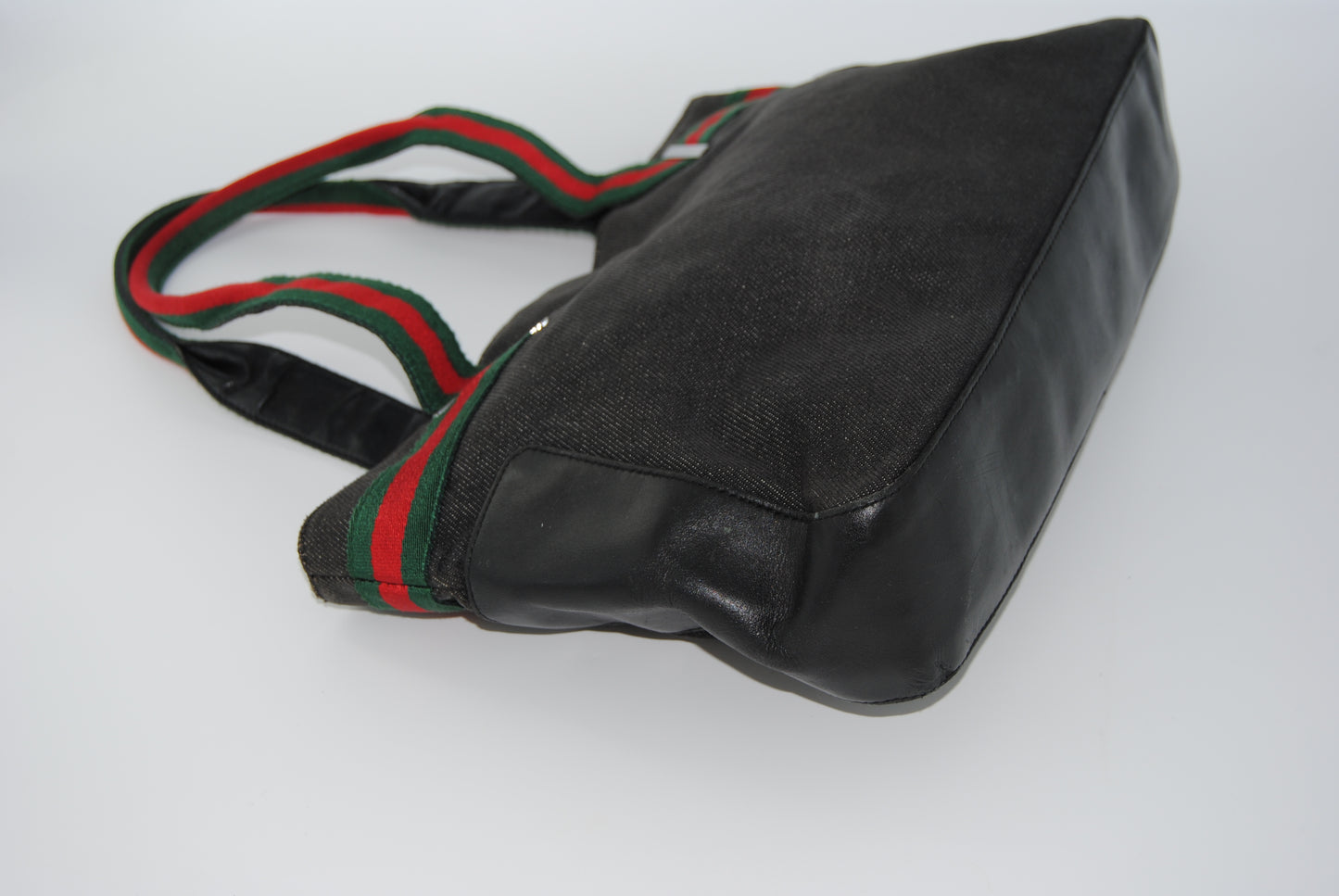 Gucci Web Sherry Line Denim and Leather Tote