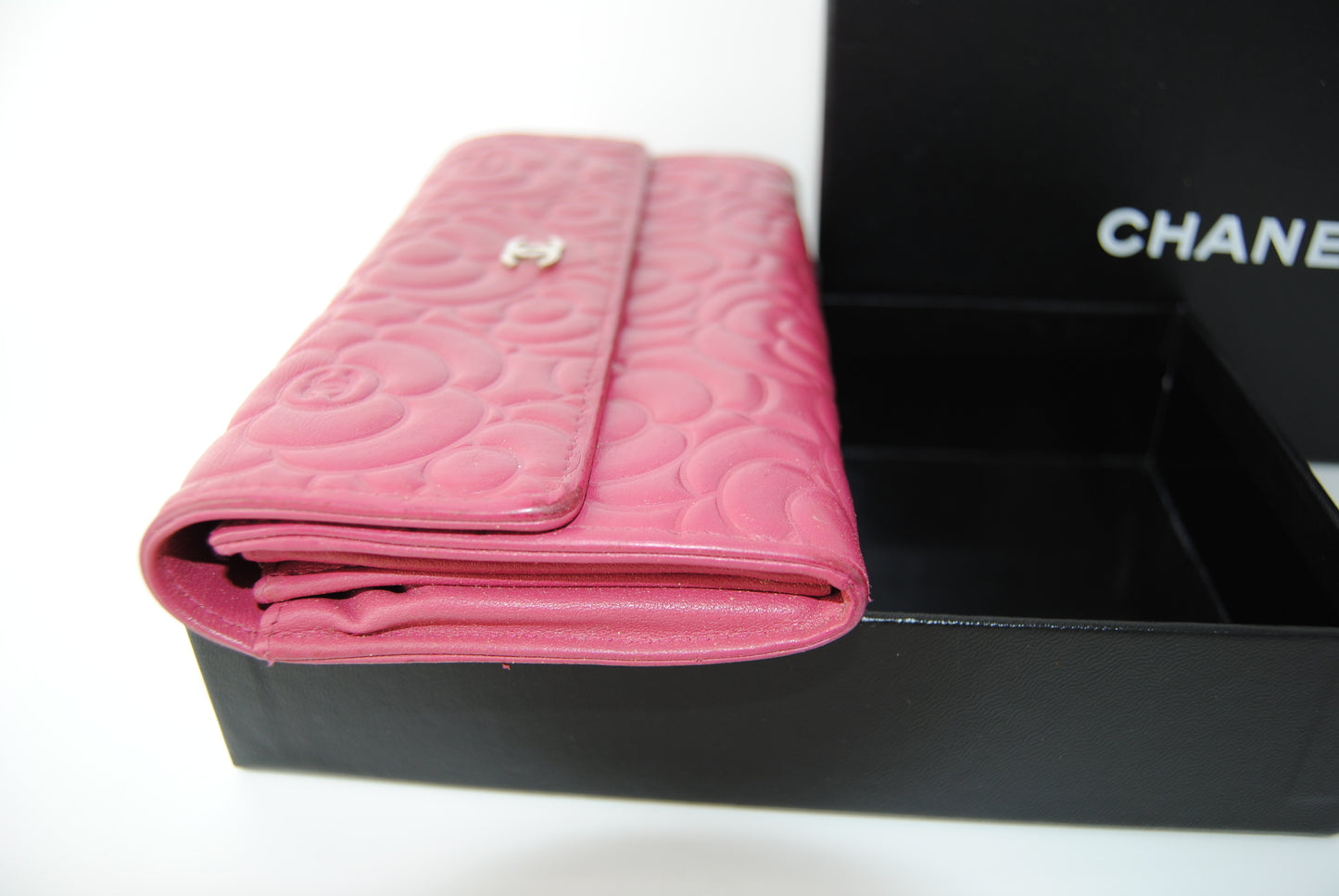Chanel Lambskin Camellia Large Flap Wallet Fuchsia