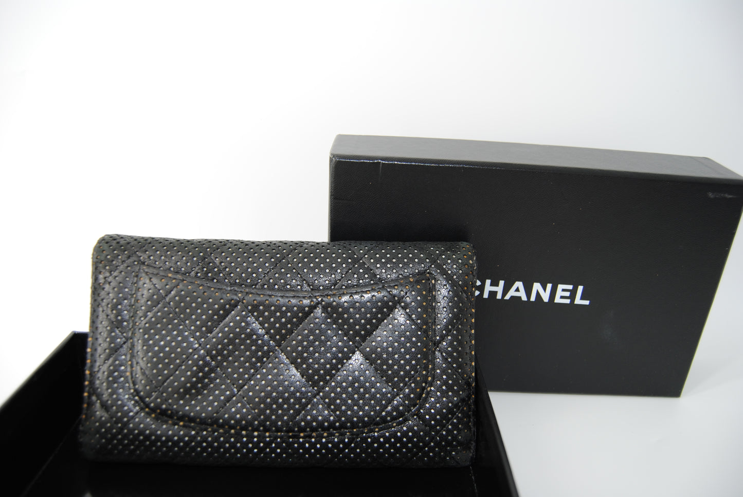 Chanel Black Quilted Perforated Leather Continental Wallet