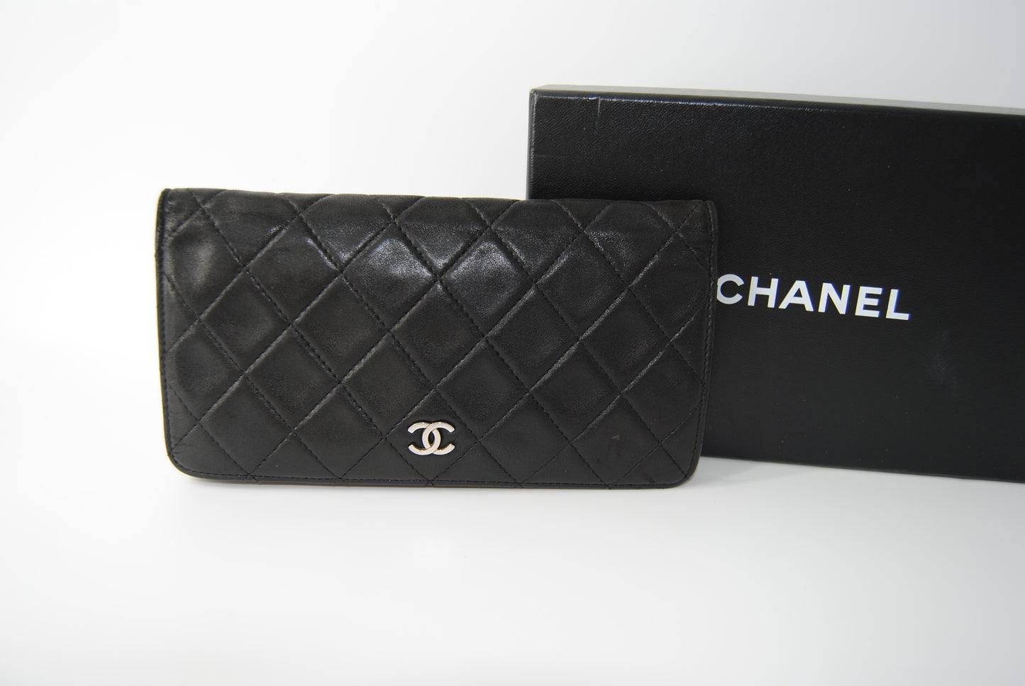 Chanel Matelasse Bifold Long Wallet Timeless Classic Leather Black