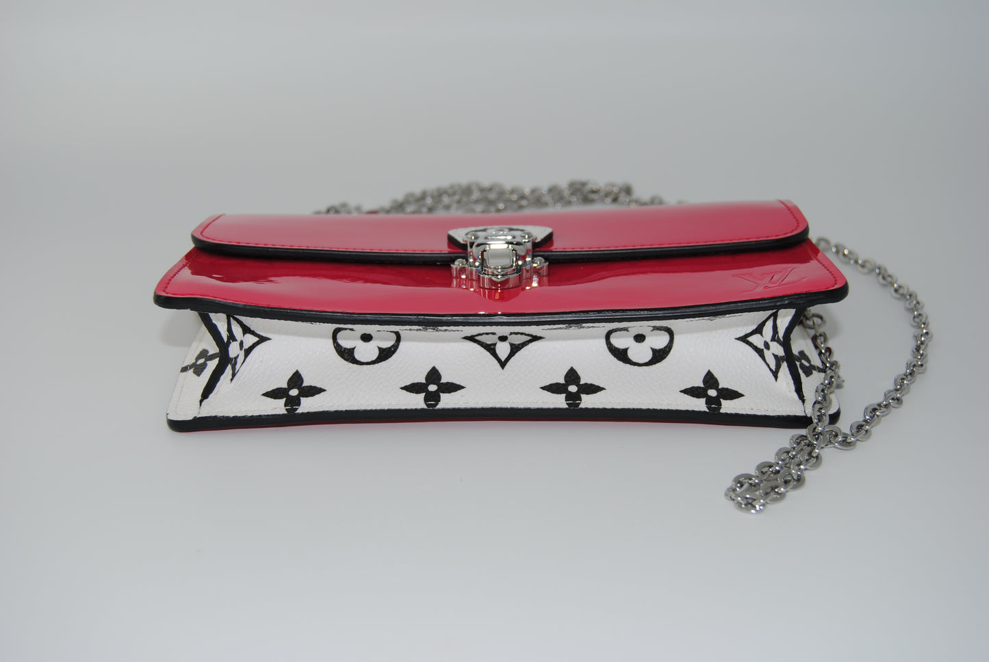 Louis Vuitton Patent Calfskin Monogram Cherrywood Chain Wallet Berlingot Pink