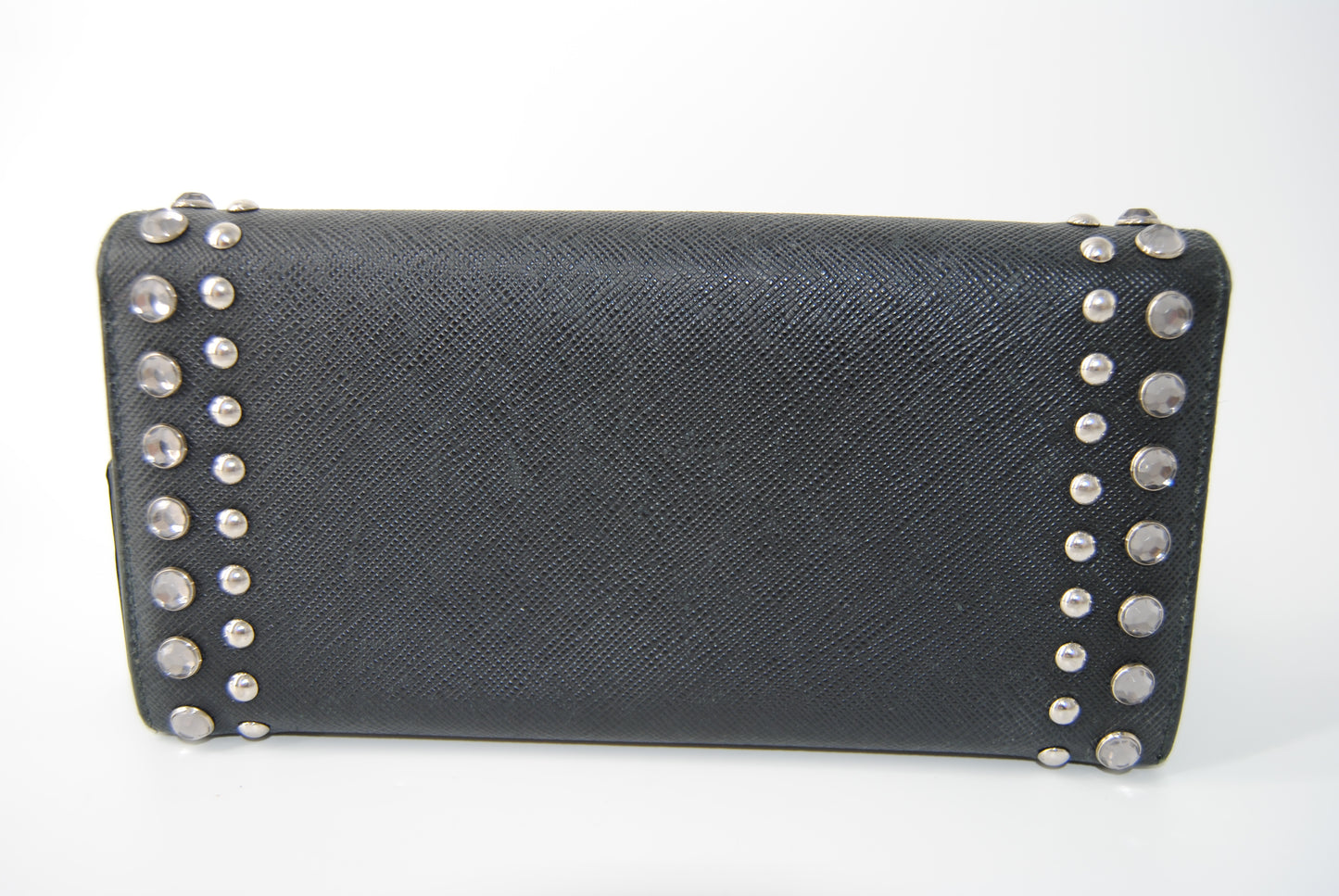 Prada Saffiano Crystal Studded Continental Flap Travel Wallet Baltico
