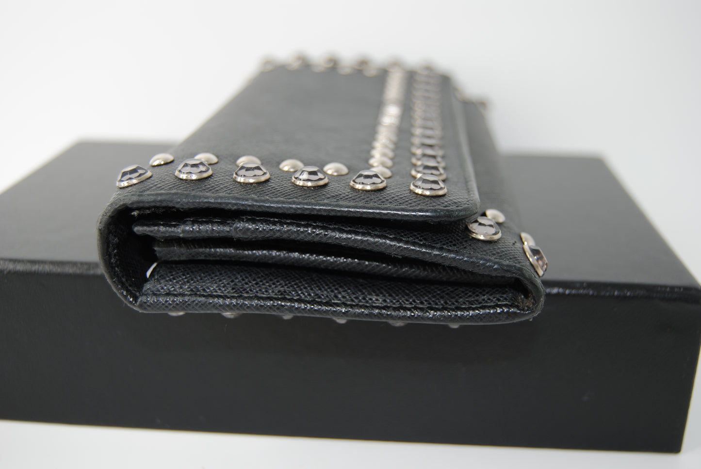 Prada Saffiano Crystal Studded Continental Flap Travel Wallet Baltico