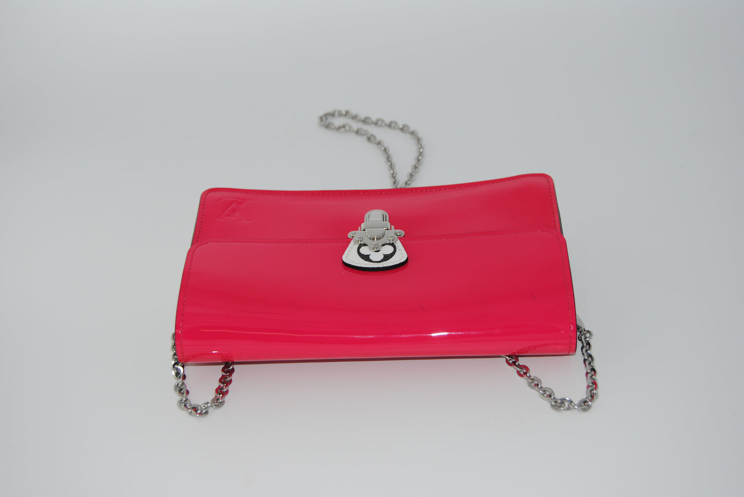 Louis Vuitton Patent Calfskin Monogram Cherrywood Chain Wallet Berlingot Pink