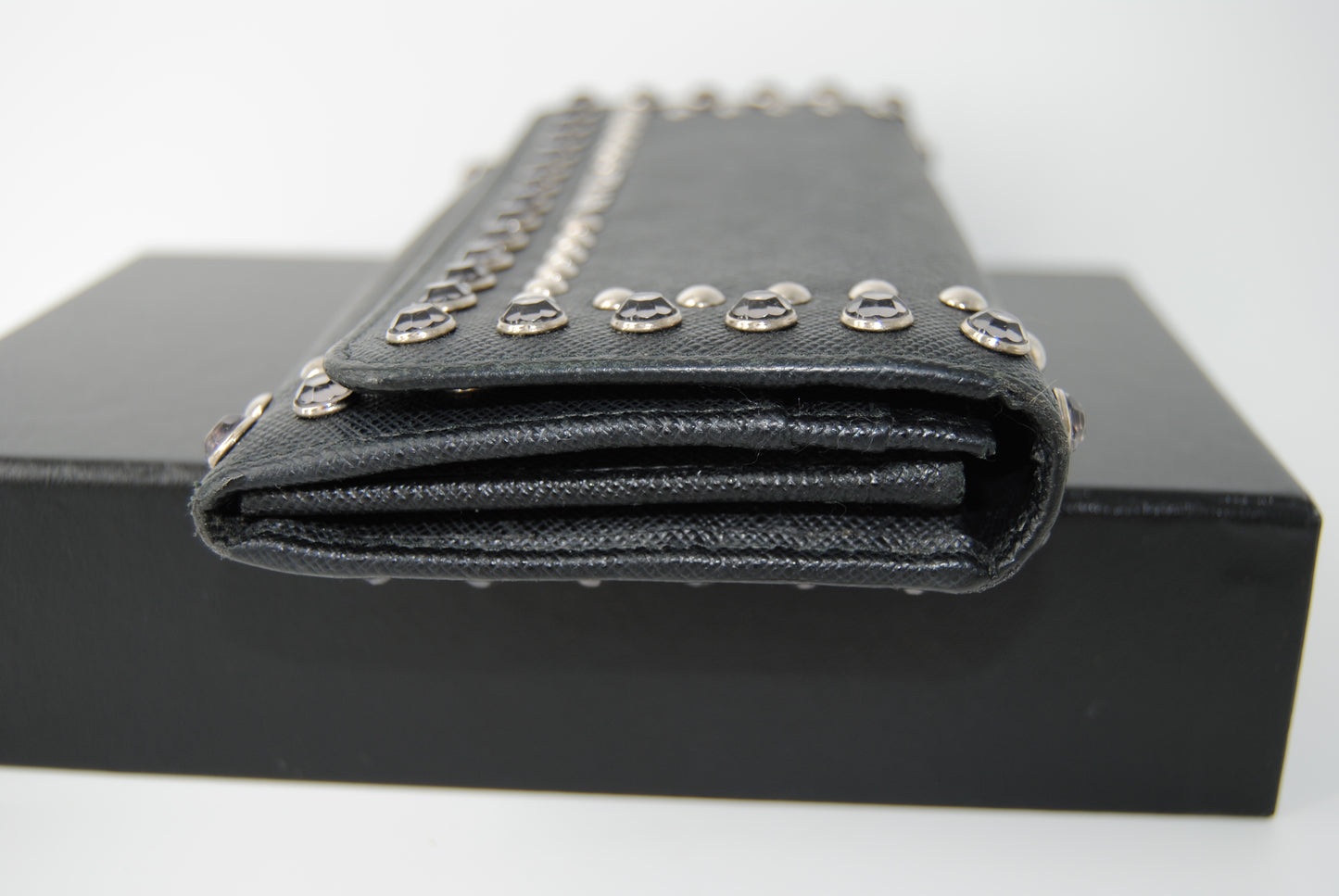 Prada Saffiano Crystal Studded Continental Flap Travel Wallet Baltico