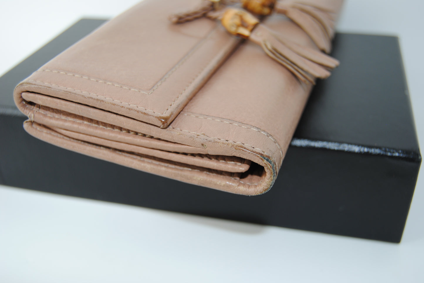 Gucci Brown Bamboo Leather Long Wallet Beige