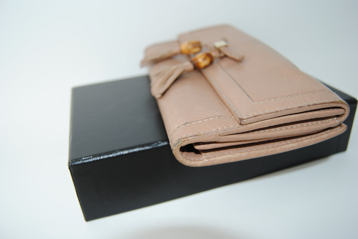 Gucci Brown Bamboo Leather Long Wallet Beige