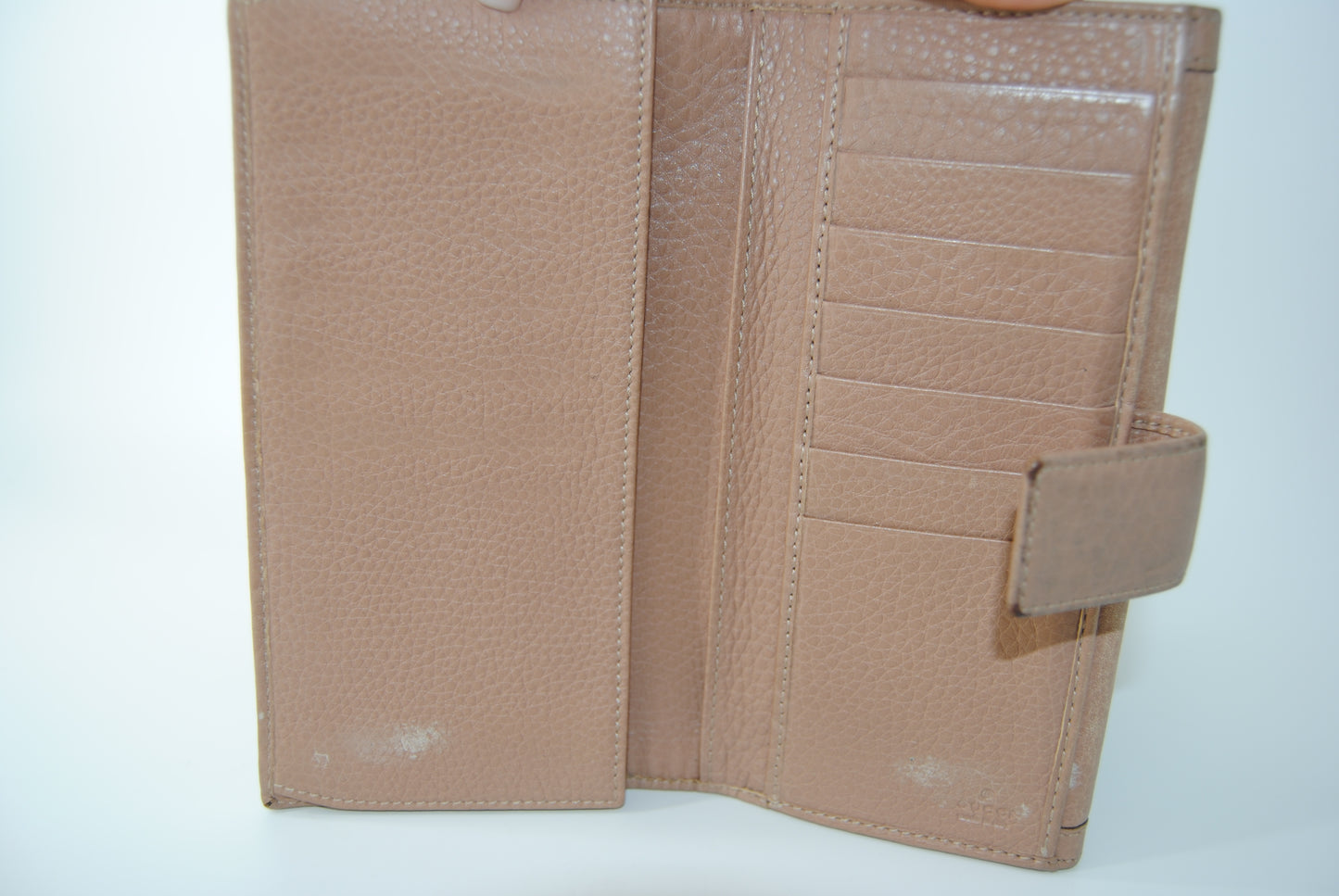 Gucci Brown Bamboo Leather Long Wallet Beige