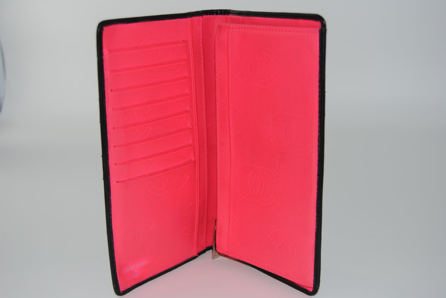 Chanel Cambon Line Black x Pink Long Wallet