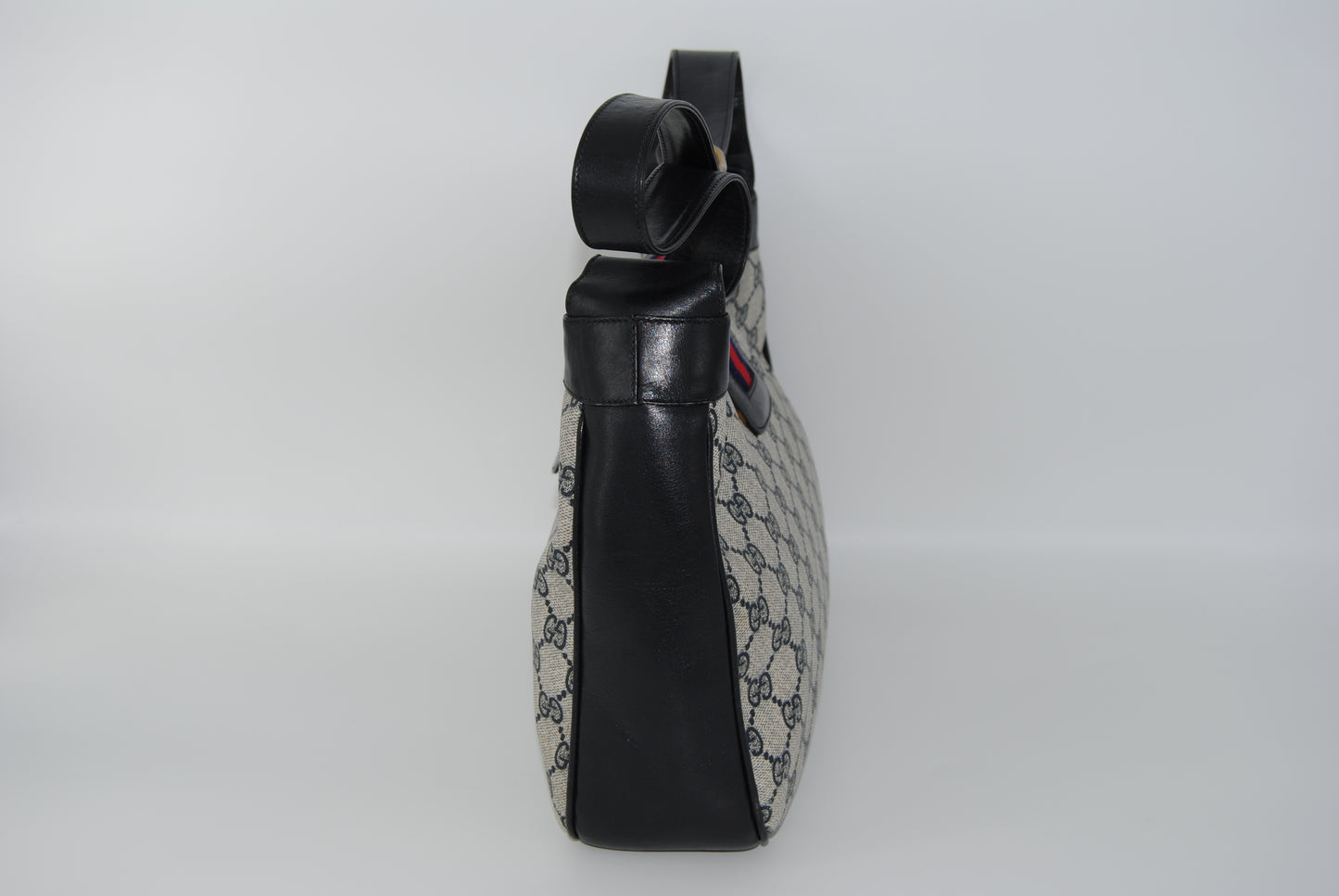 Gucci GG Canvas Sherry Line Shoulder Bag PVC Leather Gray Red Navy