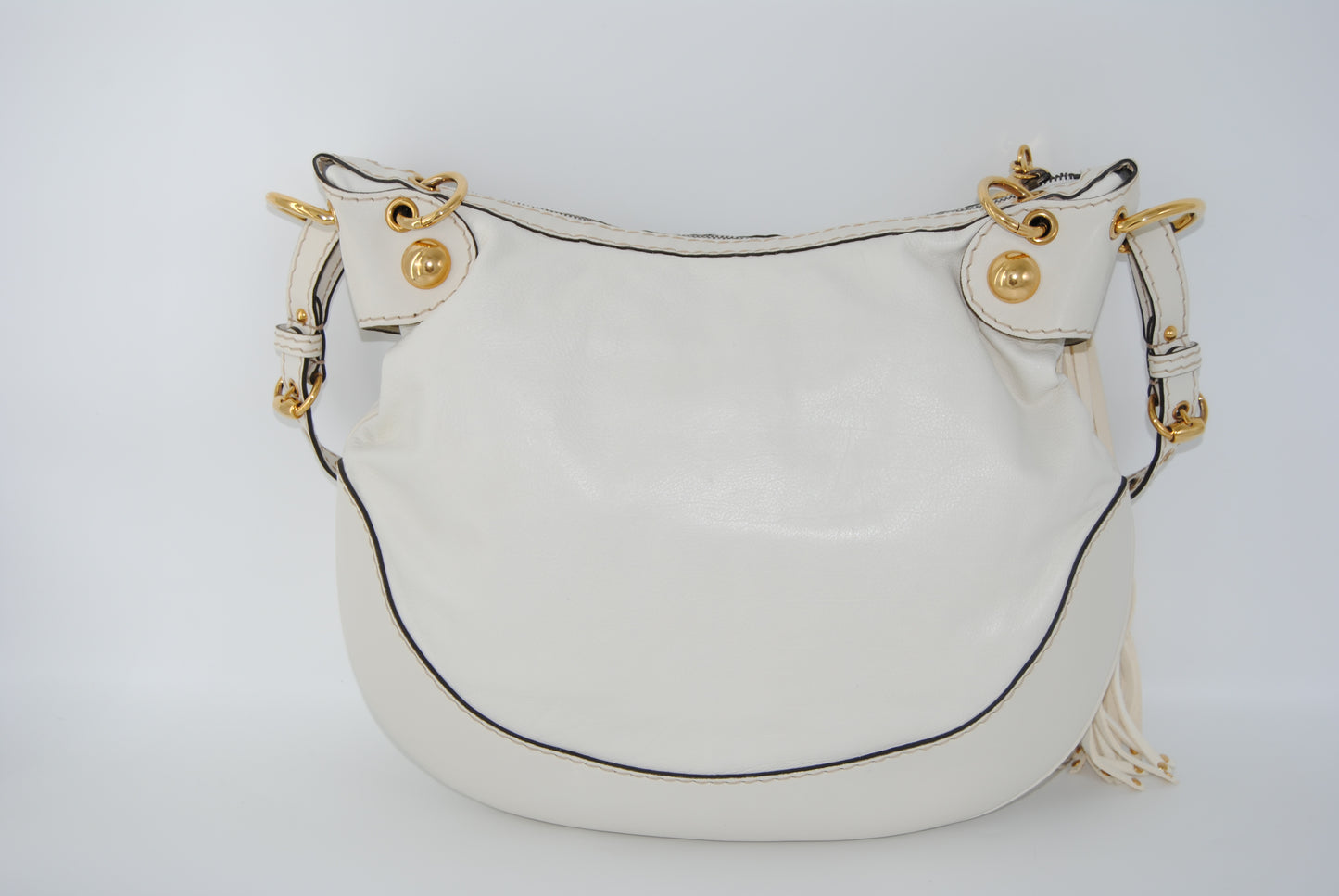 Gucci White Leather Babouska Hobo Bag Cream