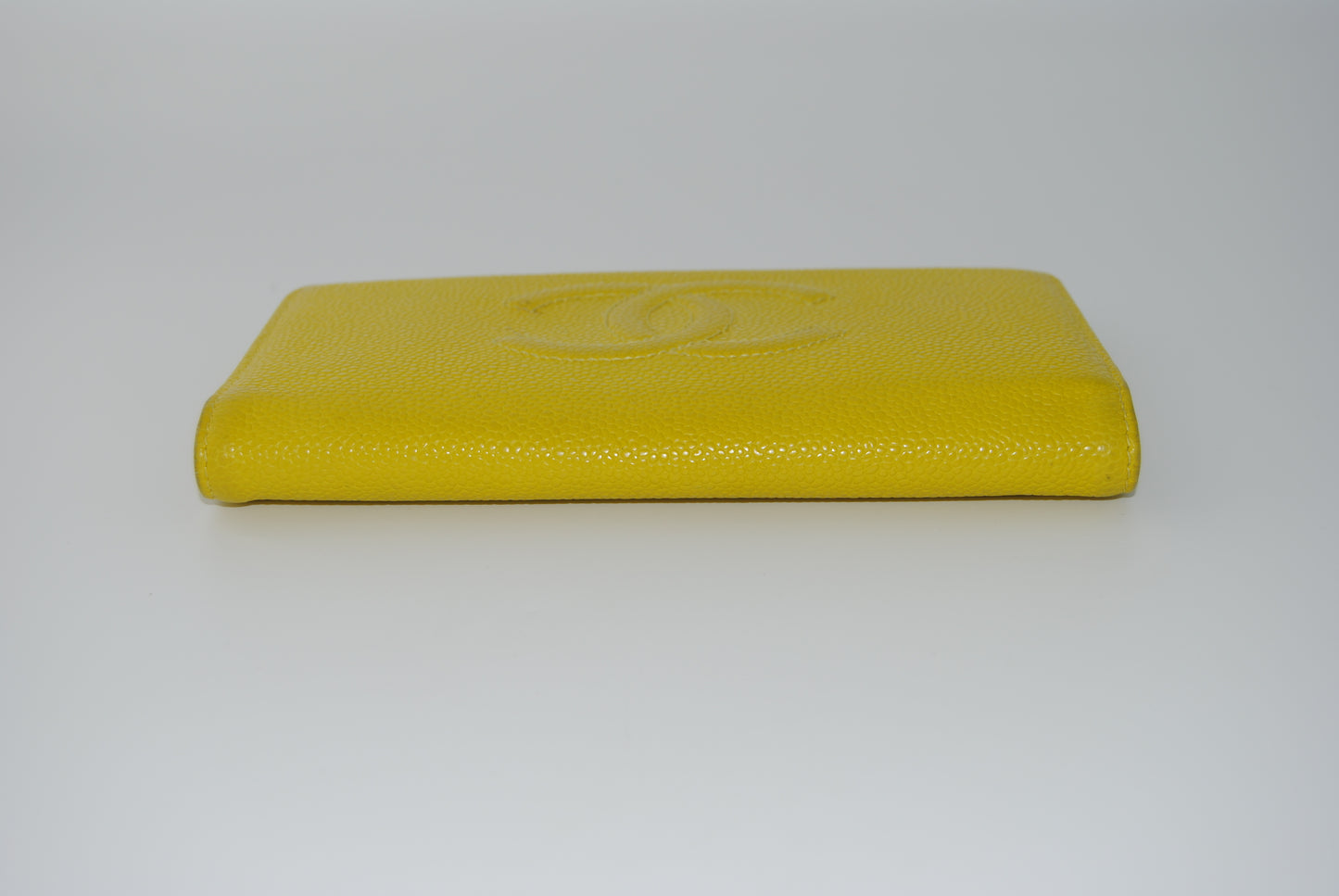 Chanel CC Caviar Skin Leather Large Wallet Bifold Yellow