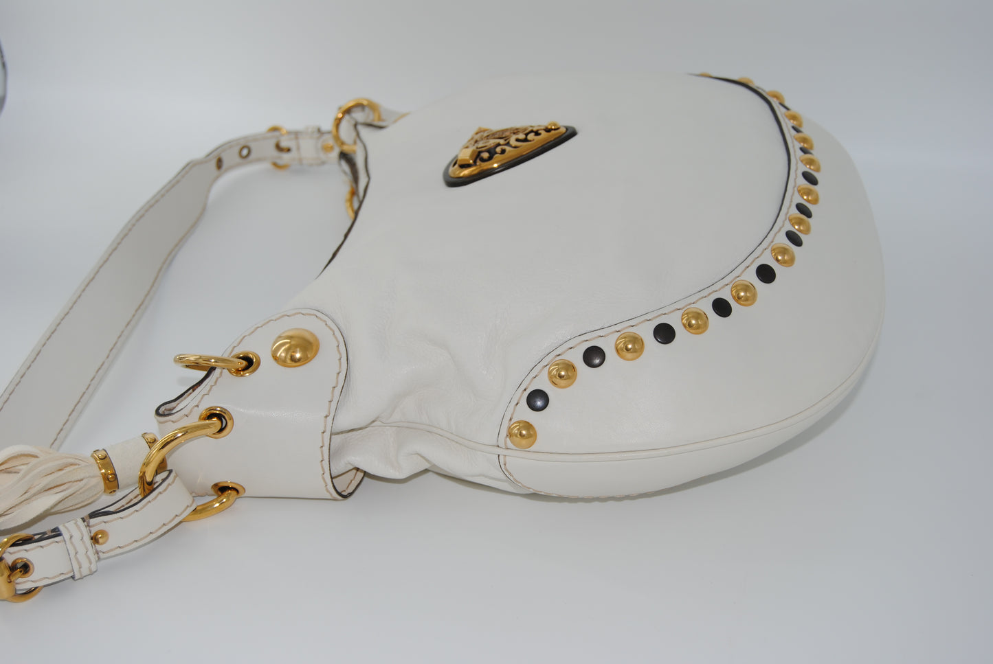 Gucci White Leather Babouska Hobo Bag Cream