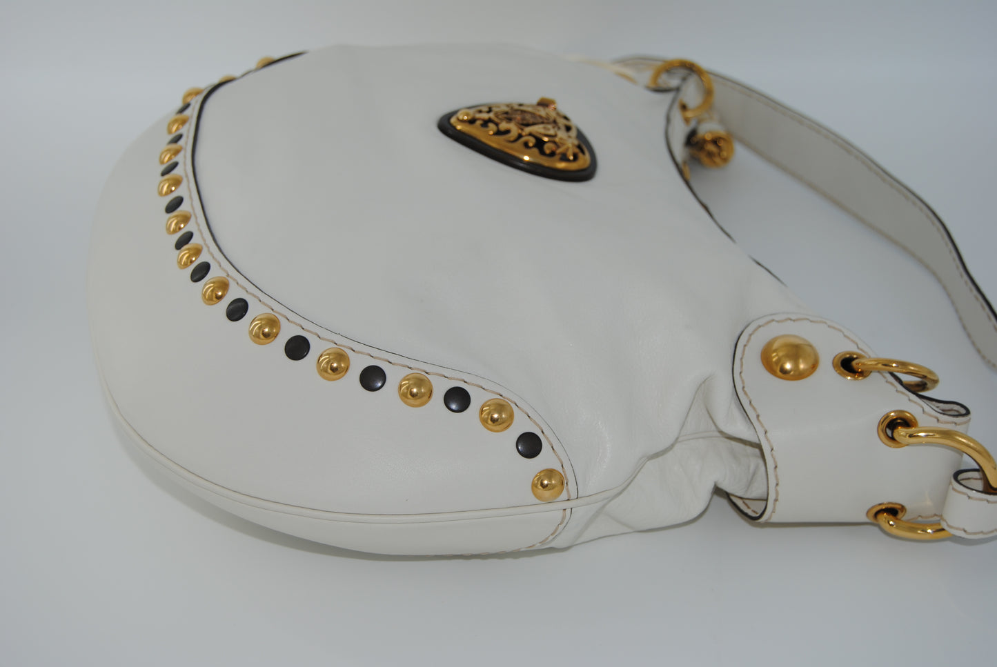 Gucci White Leather Babouska Hobo Bag Cream