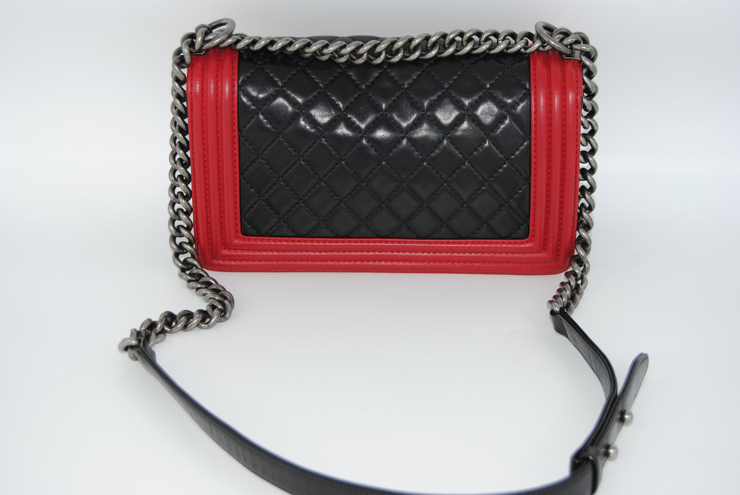 Chanel Lambskin Quilted Medium Boy Flap Black Red
