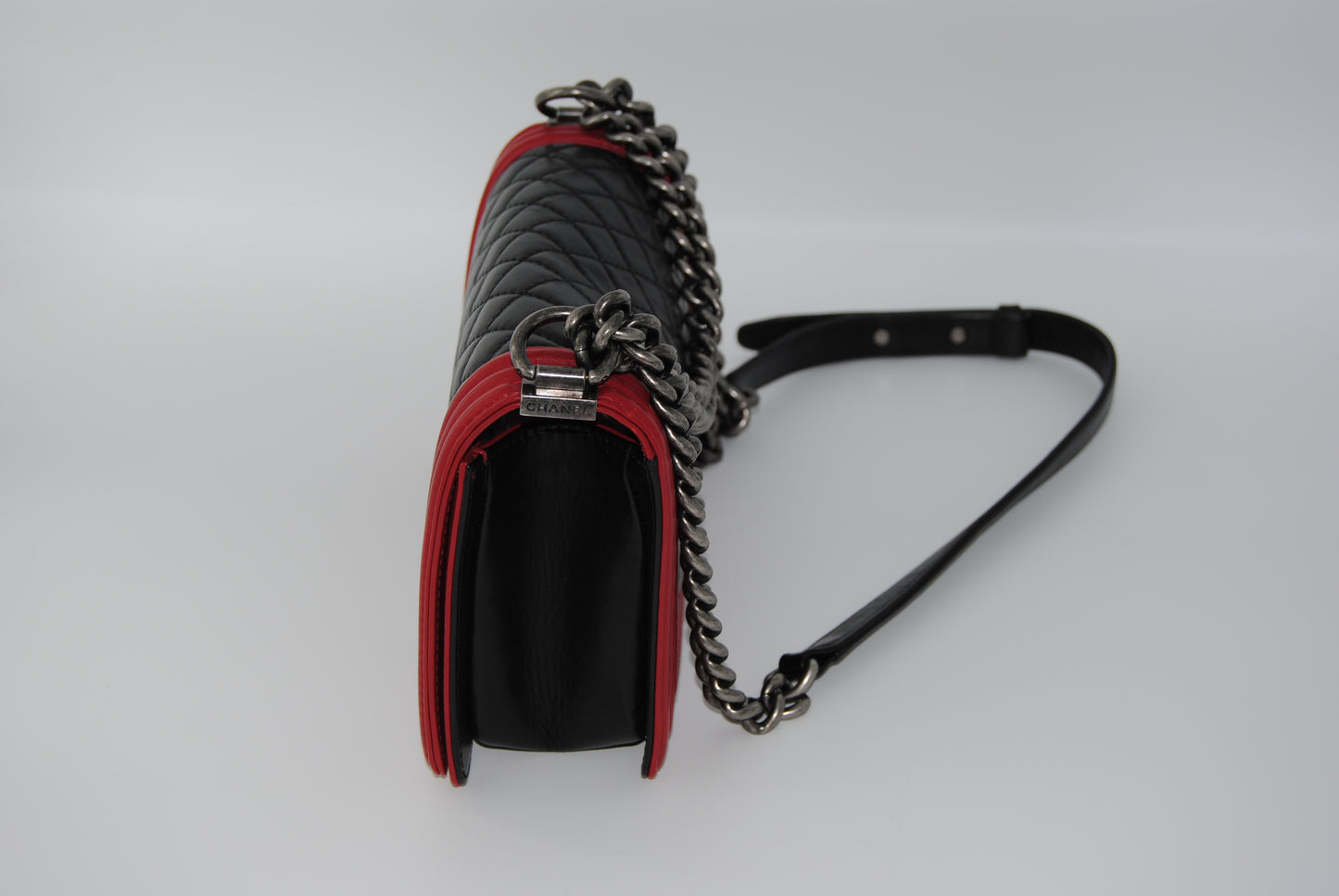 Chanel Lambskin Quilted Medium Boy Flap Black Red