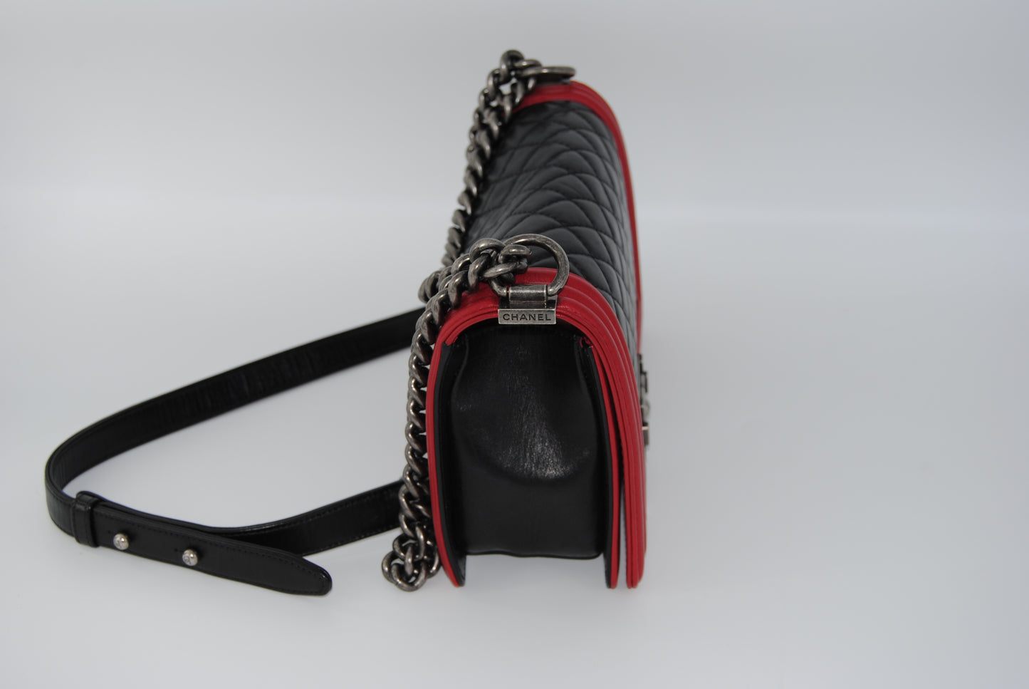 Chanel Lambskin Quilted Medium Boy Flap Black Red