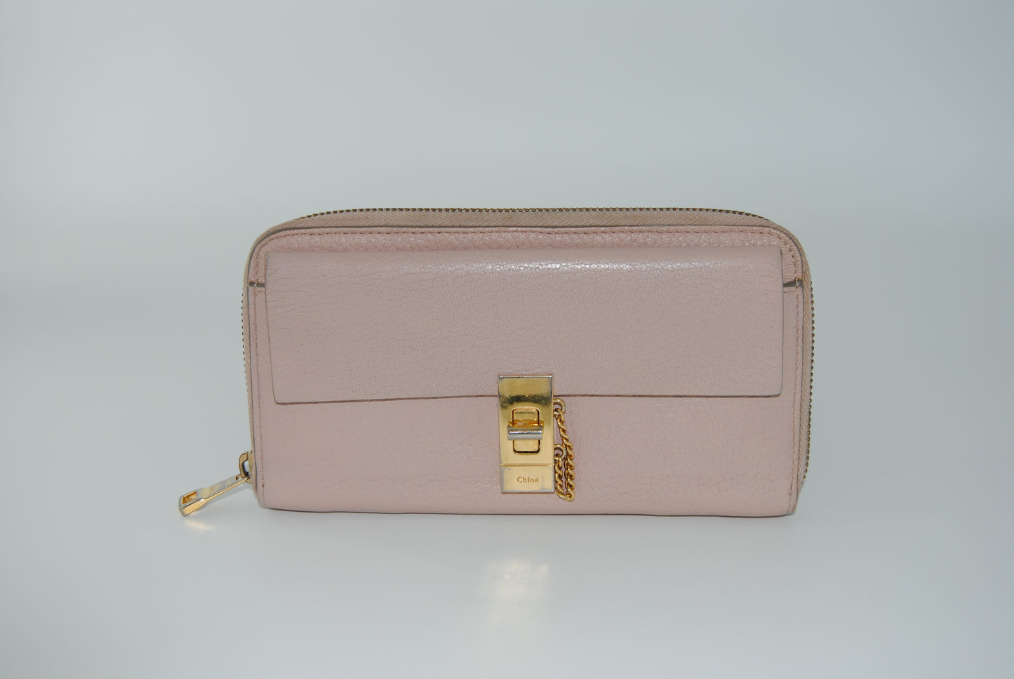 Chloe Long Wallet Drew Pink Beige Leather