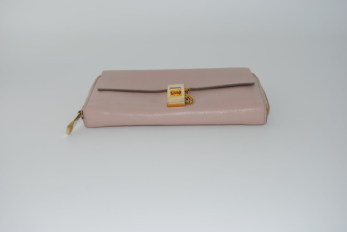 Chloe Long Wallet Drew Pink Beige Leather