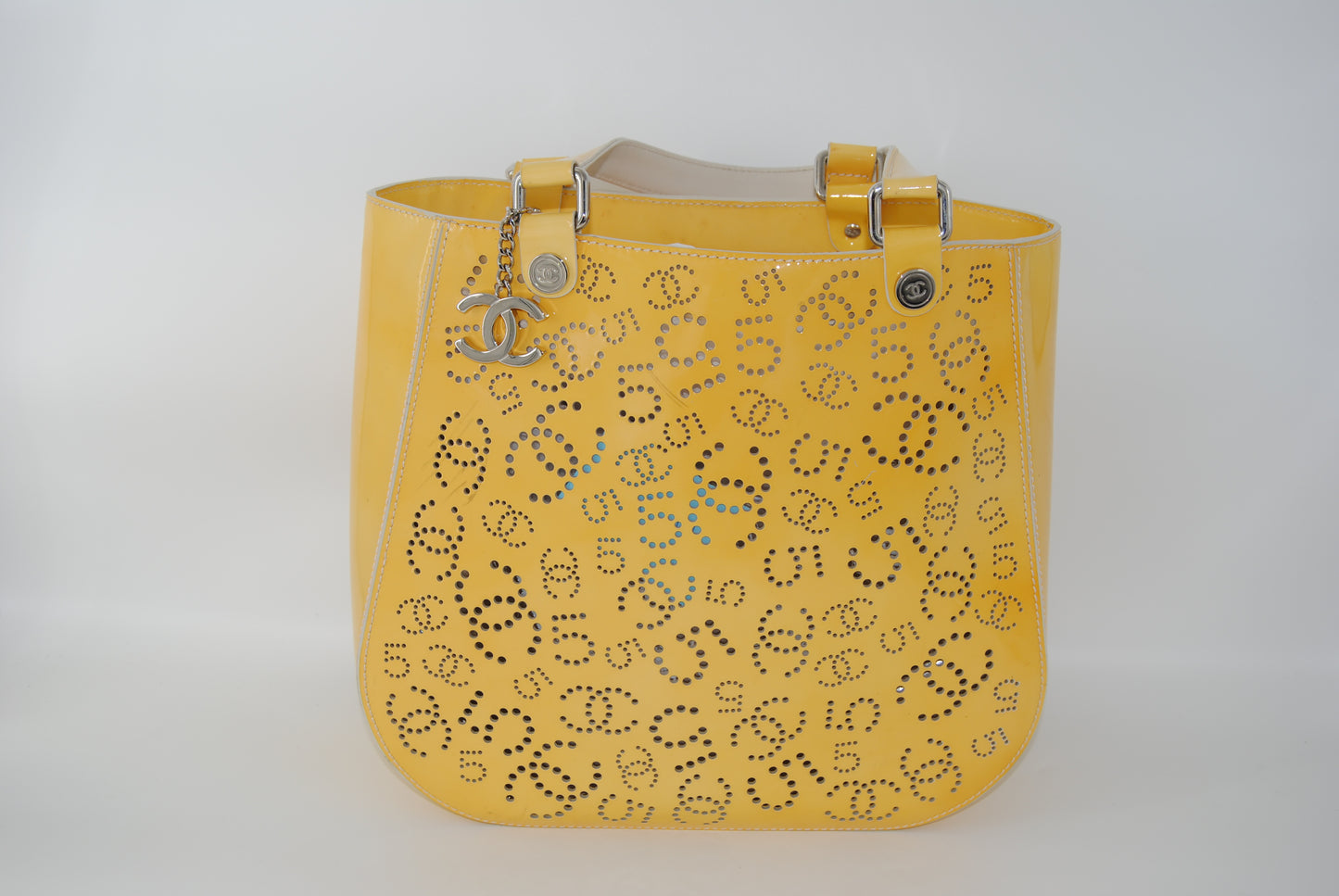 Chanel Patent Perforated CC N°5 Tote Yellow