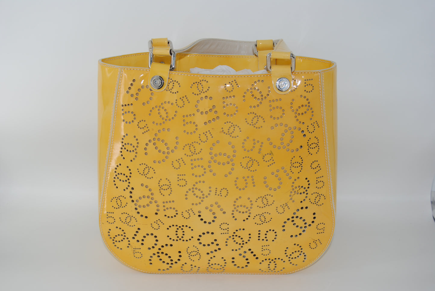 Chanel Patent Perforated CC N°5 Tote Yellow