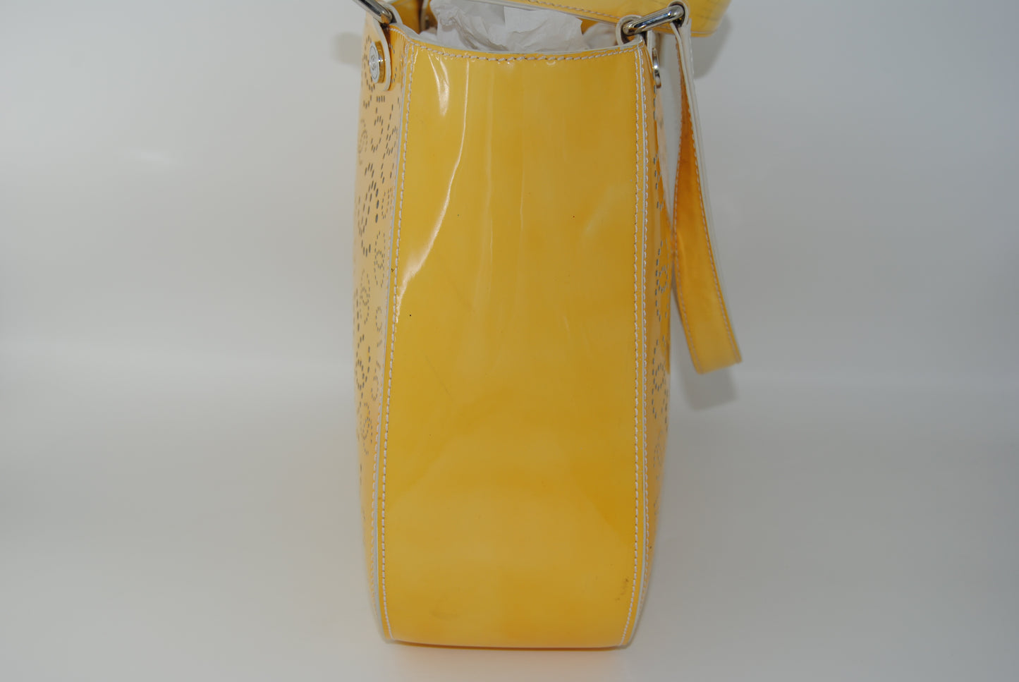 Chanel Patent Perforated CC N°5 Tote Yellow
