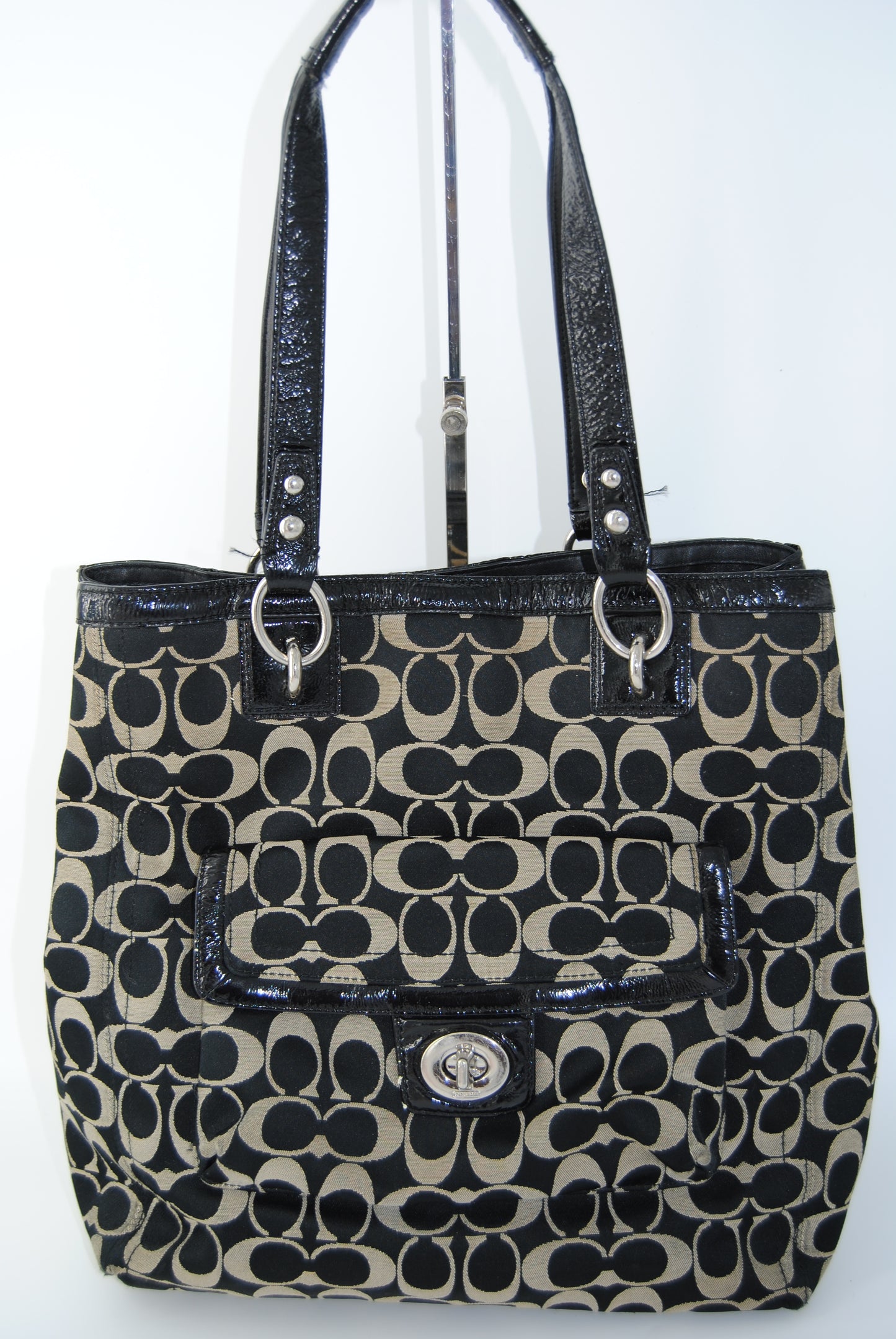 COACH Signature Canvas Shoulder Bag purse Black & White