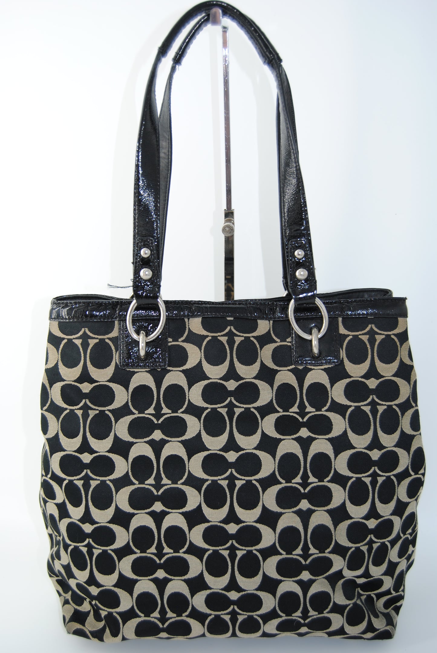COACH Signature Canvas Shoulder Bag purse Black & White