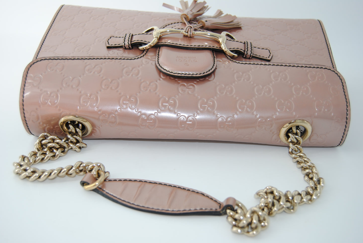 Gucci Pint Guccissima Patent Leather Medium Emily Chain Shoulder Bag