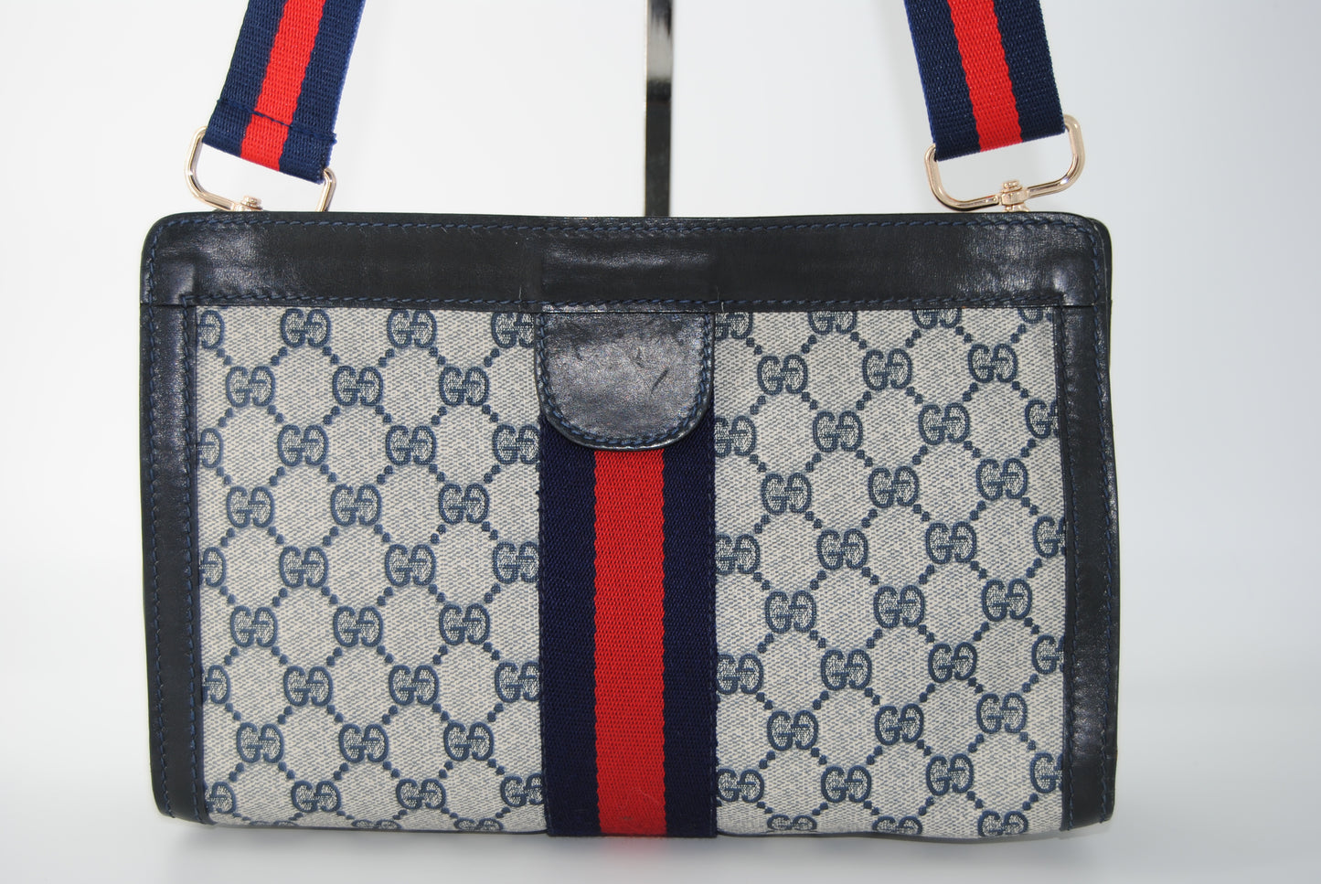 Gucci GG Supreme Canvas Leather Clutch Bag Blue