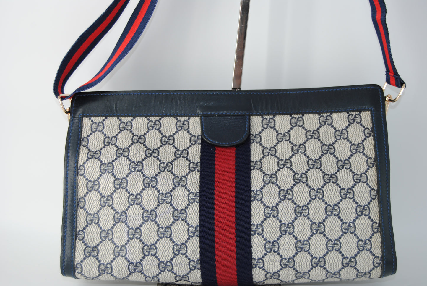 Gucci GG Supreme Canvas Leather Clutch Bag Blue