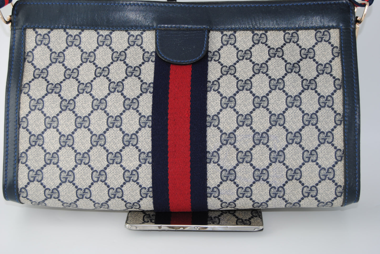 Gucci GG Supreme Canvas Leather Clutch Bag Blue