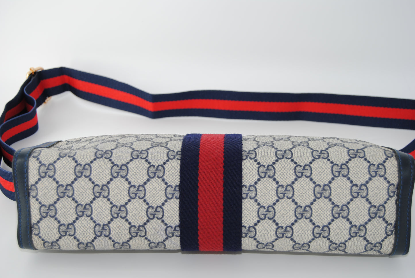 Gucci GG Supreme Canvas Leather Clutch Bag Blue