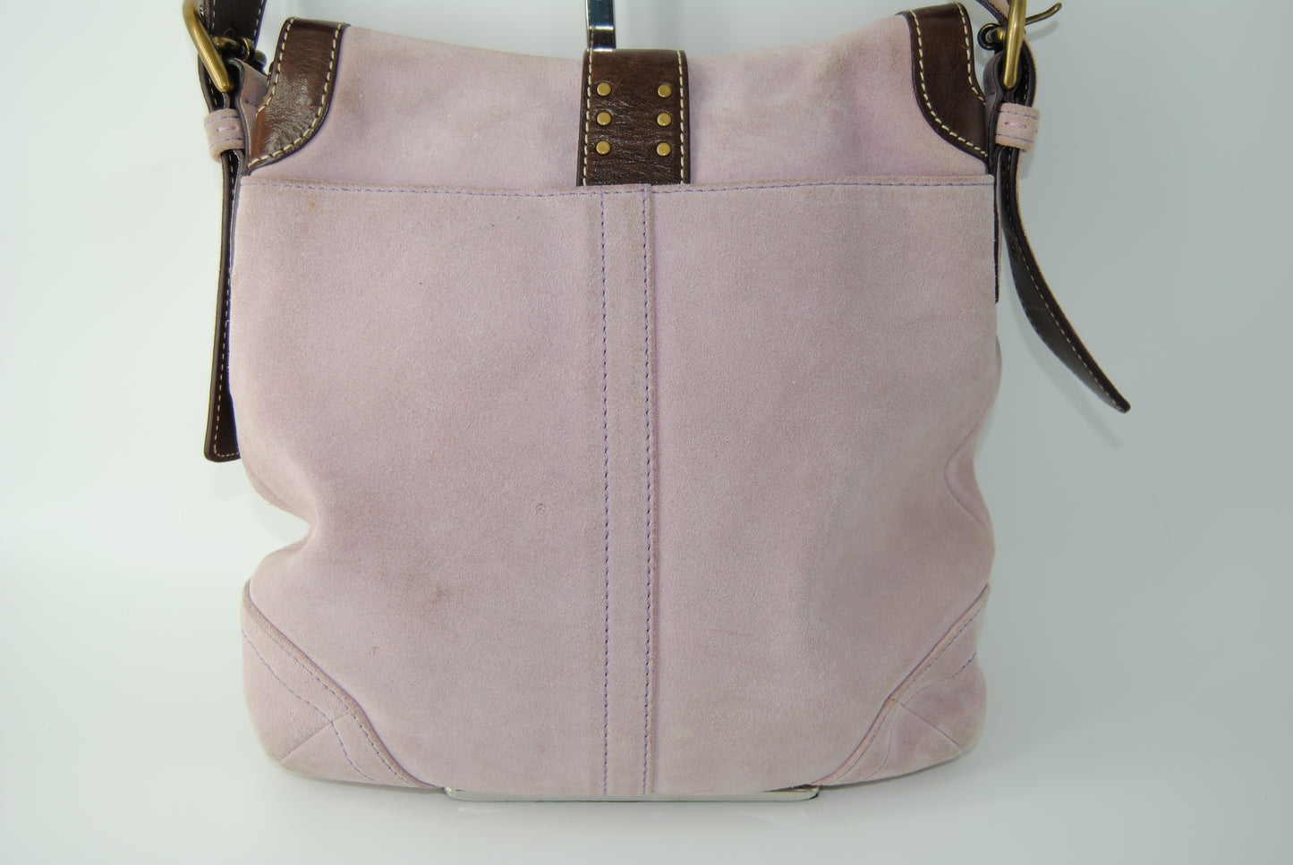 Coach Light Pink (Lilac) Suede Leather Buckle Flap Crossbody Shoulder Bag
