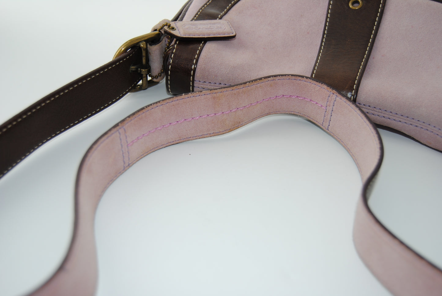 Coach Light Pink (Lilac) Suede Leather Buckle Flap Crossbody Shoulder Bag