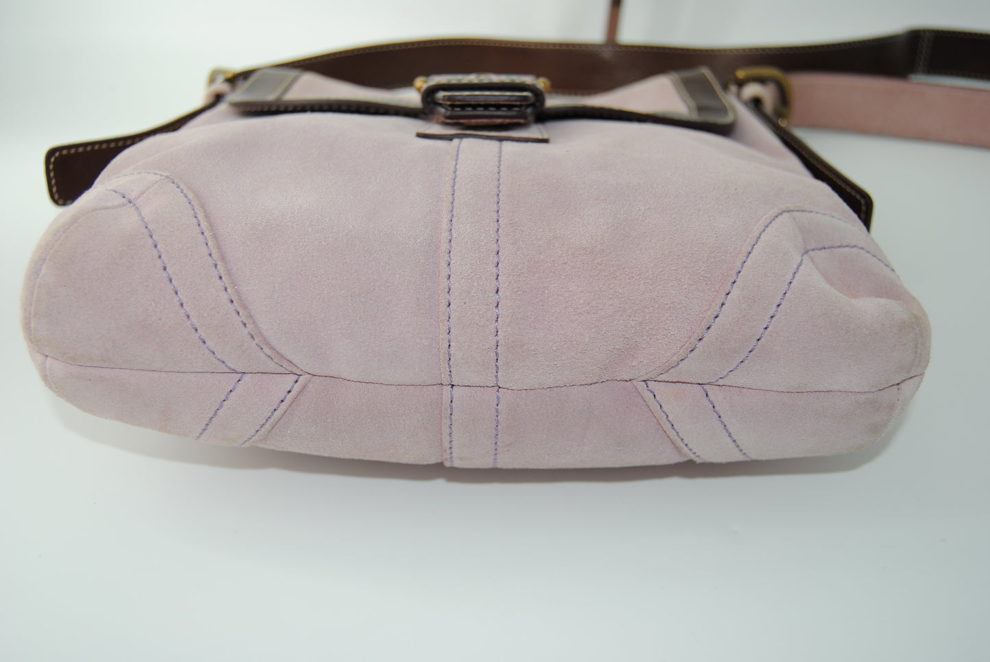 Coach Light Pink (Lilac) Suede Leather Buckle Flap Crossbody Shoulder Bag